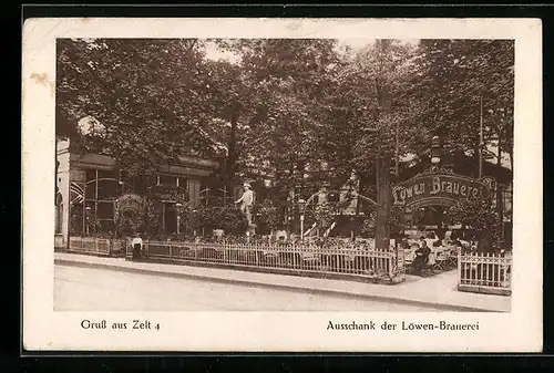 AK Berlin, Gasthaus Löwen-Brauerei, Zelt 4, Strassenansicht