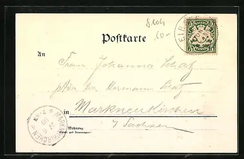 Lithographie Eibsee, Hotel am Eibsee mit Bergpanorama