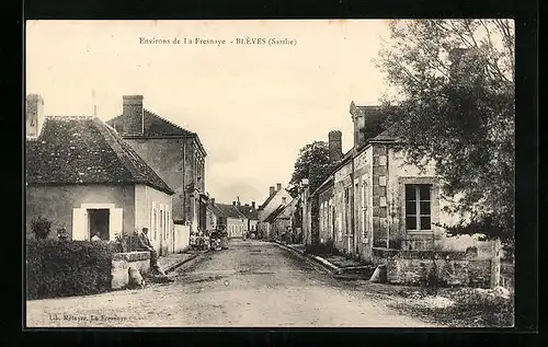 AK Blèves, Strassenpartie mit Wohnhäusern