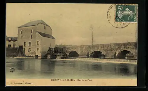 AK Fresnay-sur-Sarthe, Moulin et Pont