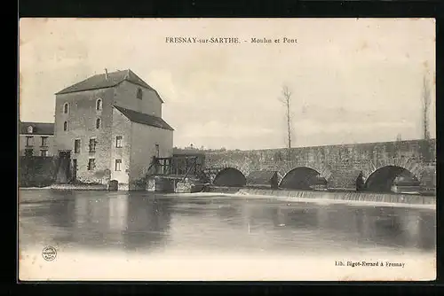 AK Fresnay-sur-Sarthe, Moulin et Pont