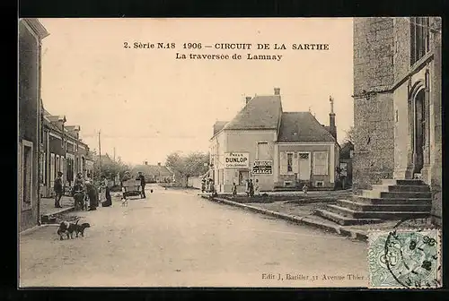 AK Lamnay, La traversee de Lamnay, 1906 Circuit de la Sarthe