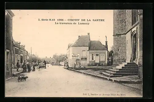 AK Lamnay, La traversee de Lamnay, 1906 Circuit de la Sarthe