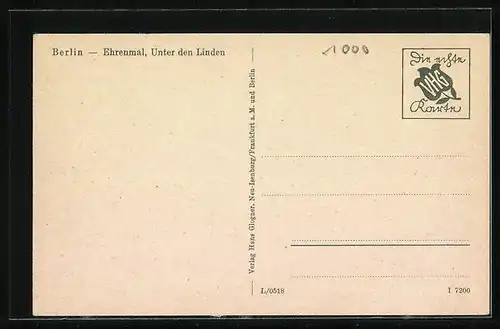 AK Berlin, Unter den Linden mit Ehrenmal