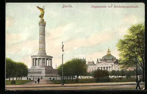 AK Berlin, Siegessäule mit Reichstagsgebäude