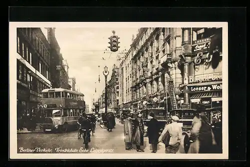 AK Berlin, Verkehr Friedrichstr. Ecke Leipzigerstr.