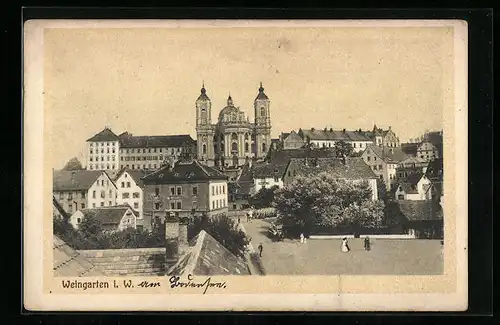 AK Weingarten i. W., Ortsansicht mit Passanten