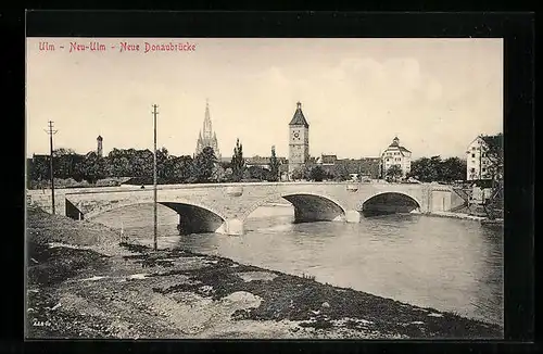 AK Neu-Ulm, Neue Donaubrücke zwischen den Städten