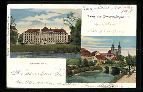 AK Donaueschingen, Fürstliches Schloss, Schützenbrücke