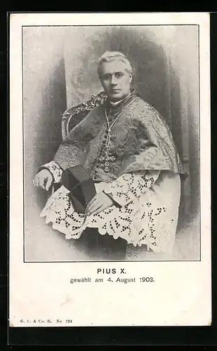 AK Papst Pius X. im Stuhl sitzend, gewählt 1903
