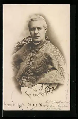 AK Papst Pius X. im Stuhl sitzend