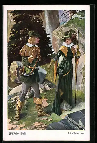 Künstler-AK O. Peter: Wilhelm Tell, Eine wilde Waldgegend