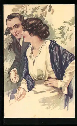 Künstler-AK Plantikow: Paar im Park