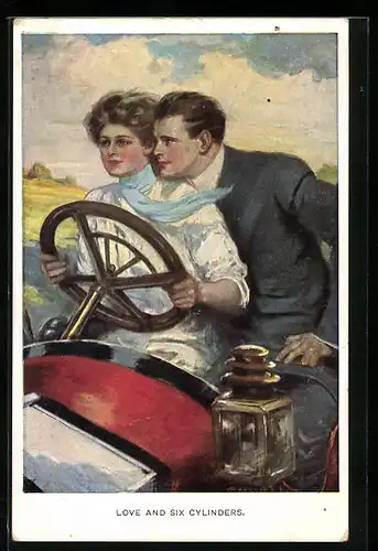Künstler-AK Clarence F. Underwood: Love and Six Cylinders