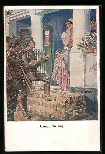 Künstler-AK Otto Ubbelohde: Einquartierung von Soldaten