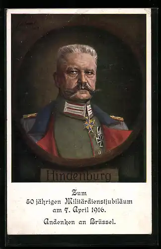 AK Paul von Hindenburg, Podest-Portrait zum Militärdienstjubiläum 1916