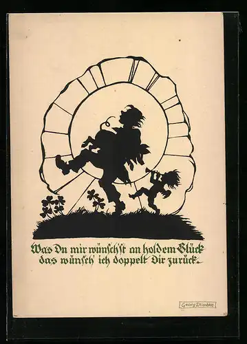 Künstler-AK Georg Plischke: Was Du mir wünscht an holdem Glück..., Schattenbild