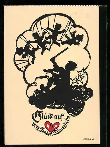 Künstler-AK Georg Plischke: Glück auf vom Sender Sonnenheim, Schattenbild