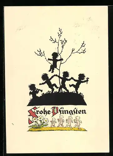 Künstler-AK Georg Plischke: Tanzende Elfen, Ostergruss, Schattenbild