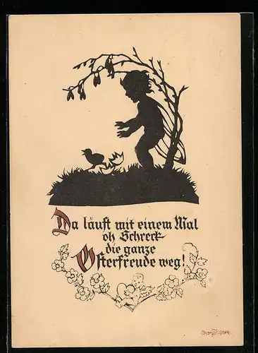 Künstler-AK Georg Plischke: Küken entflieht an Ostern, Schattenbild