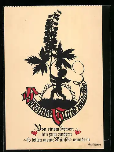 Künstler-AK Georg Plischke: Von einem Herzen..., Schattenbild, Glückwunschkarte