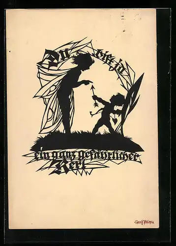 Künstler-AK Georg Plischke: Amor und Elfe, Schattenbild
