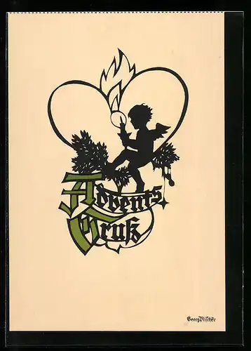 Künstler-AK Georg Plischke: Elfe mit Kerze, Adventsgruss, Schattenbild