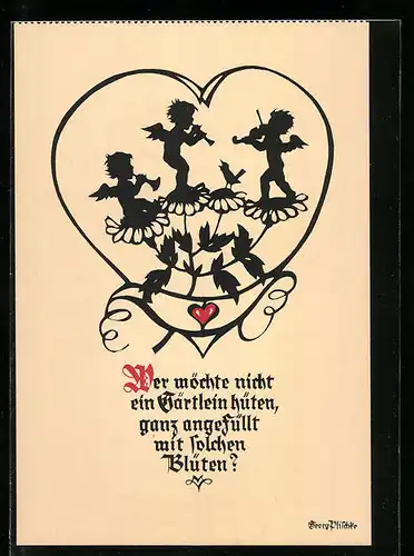 Künstler-AK Georg Plischke: Wer möchte nicht ein Gärtlein hüten..., Schattenbild