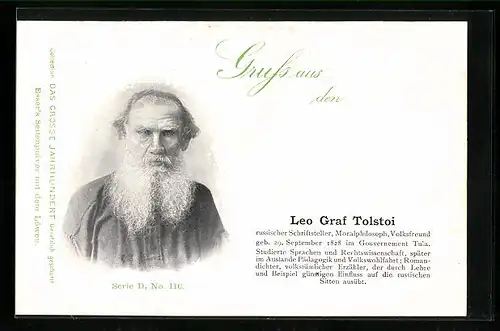 AK Russischer Schriftsteller Leo Graf Tolstoi