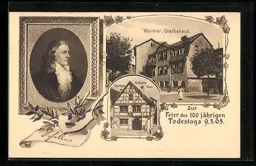 AK Geburts- und Sterbehaus von Schiller, Dichter im Seitenprofil