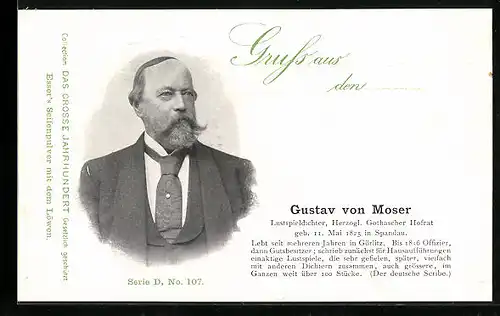 AK Gustav von Moser, Lustspieldichter, Herzogl. Gothascher Hofrat