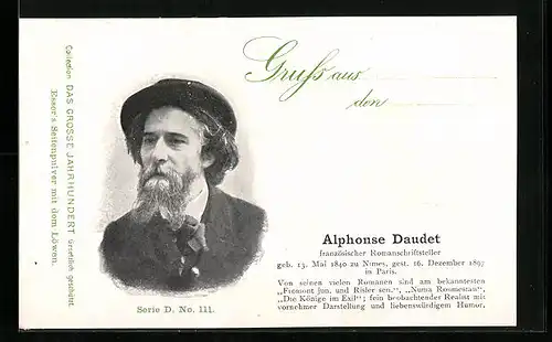 AK Alphonse Daudet, französischer Romanschriftsteller