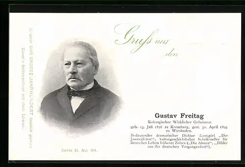 AK Gustav Freitag, Koburgischer Wirklicher Geheimrat, 1816-1895