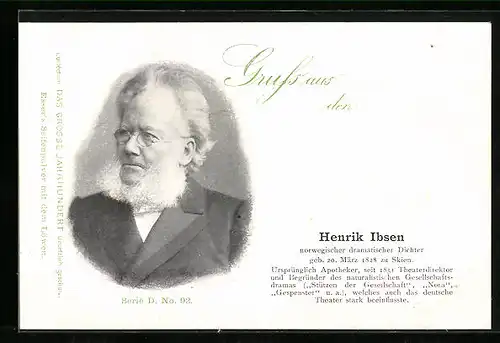 AK Henrik Ibsen, norwegischer dramatischer Dichter im Portrait