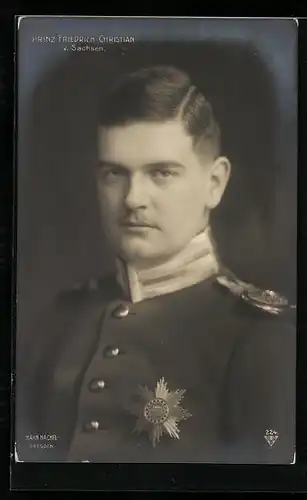 Foto-AK Walter Hahn, Nachfolger: Prinz Friedrich Christian von Sachsen in Uniform