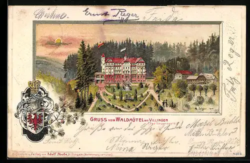 Passepartout-Lithographie Villingen /Schwarzwald, Waldhotel im Abendlicht