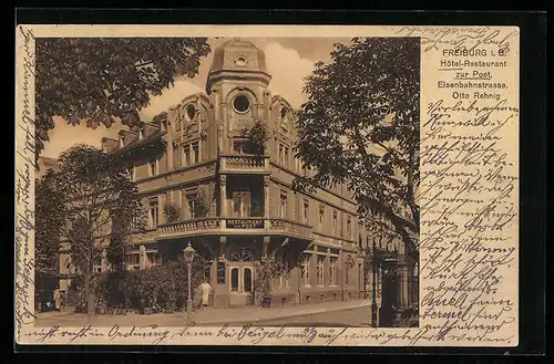 AK Freiburg i. Br., Restaurant zur Post, Eisenbahnstrasse