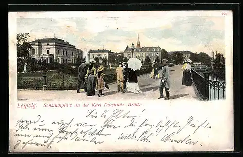 AK Leipzig, Schmuckplatz an der Karl-Tauchnitz-Brücke