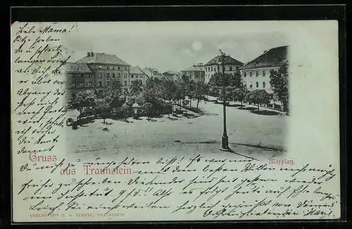 Mondschein-AK Traunstein, Marktplatz