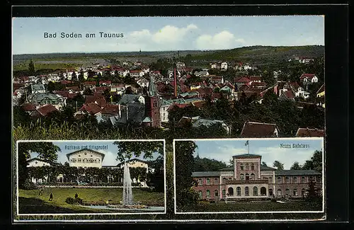 AK Bad Soden / Taunus, Kurhaus mit Solsprudel, Neues badehaus, Totalansicht