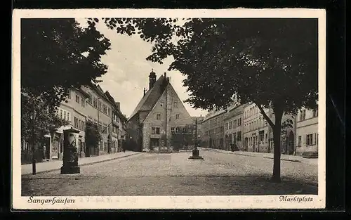 AK Sangerhausen, Marktplatz mit Litfasssäule