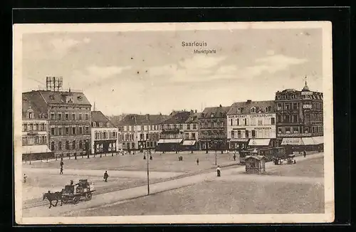 AK Saarlouis, Marktplatz mit Lederhandlung Gebr. Bickart