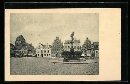 AK Greifswald, Marktplatz mit Marienkirche