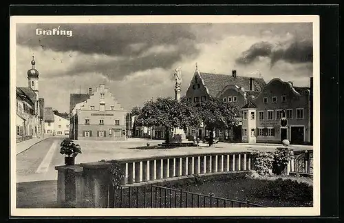 AK Grafing, Marktplatz mit Gasthaus zum Heckerbräu