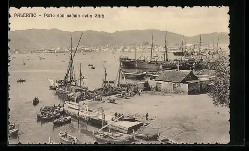 AK Palermo, Porto con veduta della Città