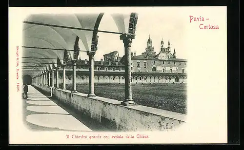 AK Pavia-Certosa, il Chiostro grande con veduta della Chiesa