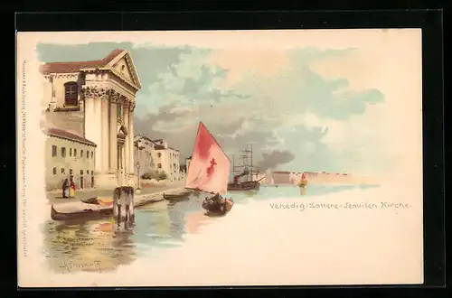 Lithographie Venedig, Zattere-Jesuiten Kirche