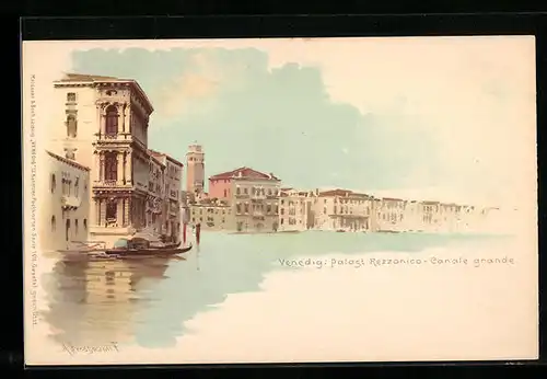 Lithographie Venedig, Palast Rezzonico-Canale grande