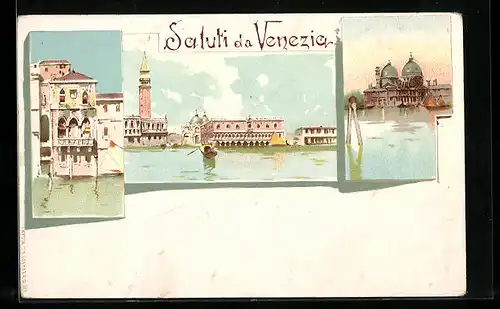 Lithographie Venezia, Drei Ansichten aus der Stadt