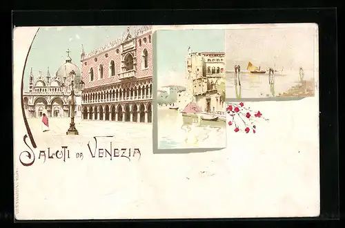 Lithographie Venezia, Drei Ansichten aus der Stadt